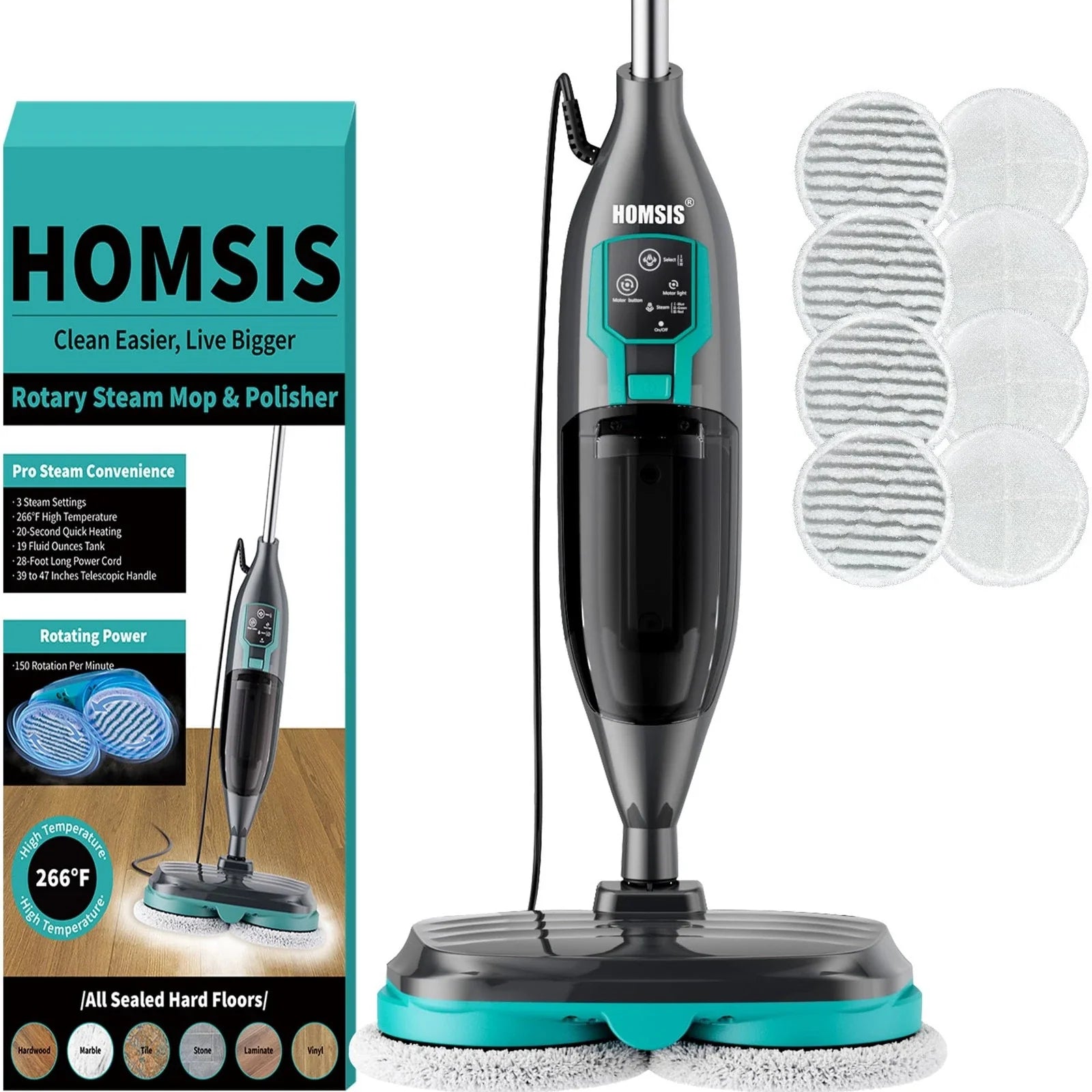 Steam Mop Floor Steamer Scrubber: Hardwood Tile Laminate and Vinyl Hard Surfa...